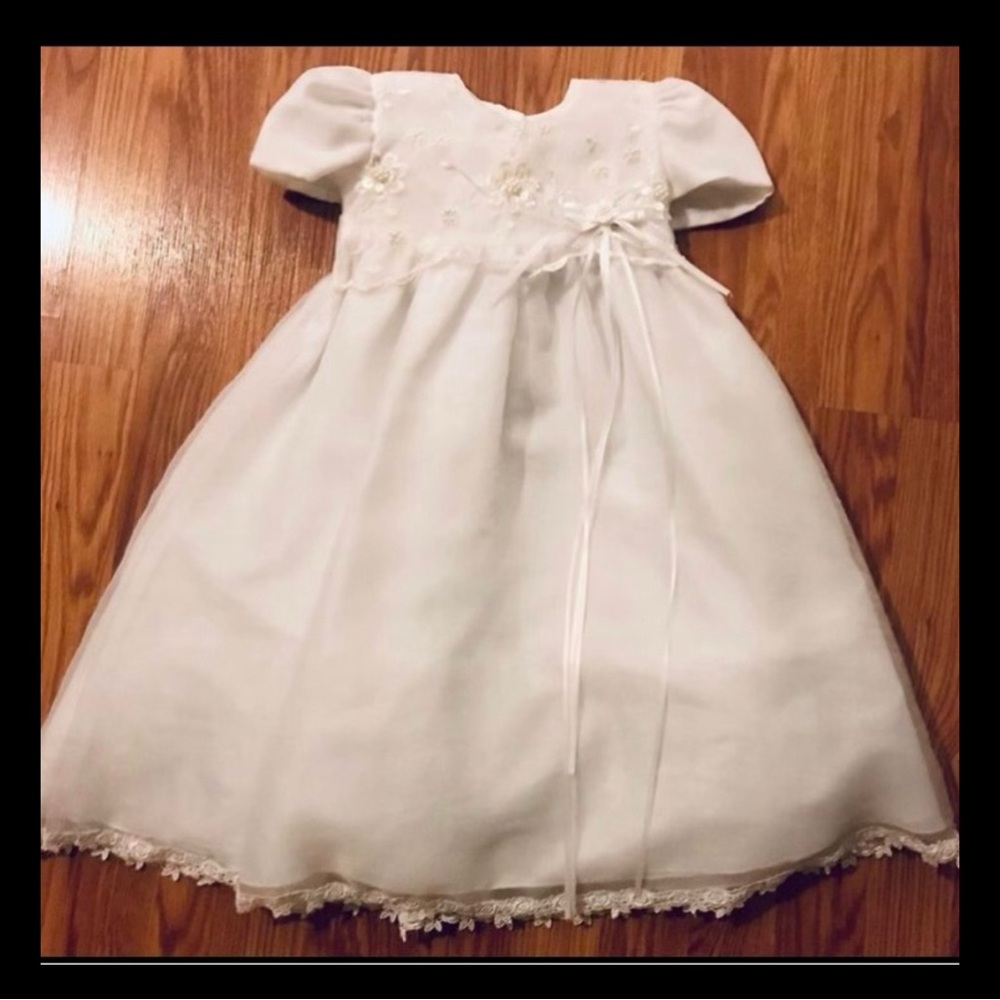 Designer Infant Baptism Christening Dress Gown Sequin Pearl Floral Lace Ribbon